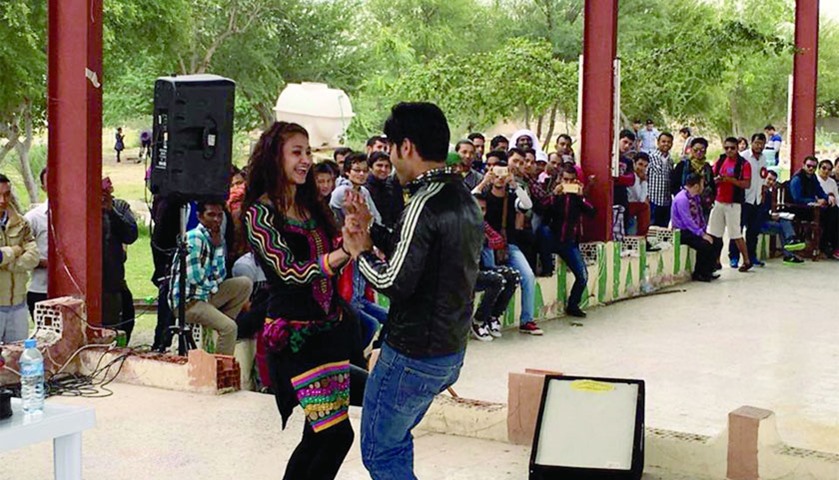 Yasoda Basnest and Ajya Pariyar perform at the Khotang Service Society\'s gathering