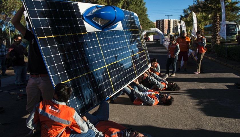 Members of the Chilean team Esus get ready to compete in the Atacama Solar Challenge