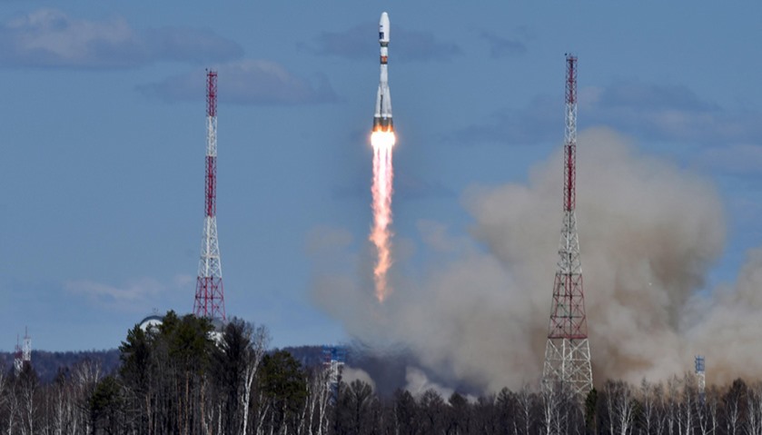 A Russian Soyuz 2.1a rocket lifts off  from the new Vostochny cosmodrome