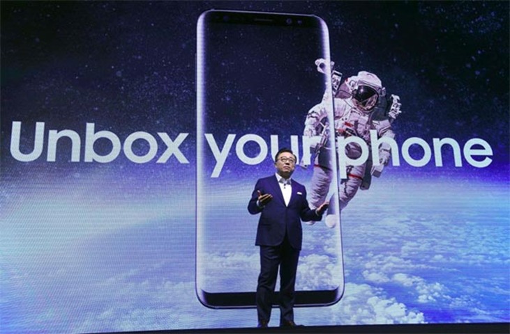 DJ Koh, of Samsung Electronics, speaks during a showcase of S8 in Seoul on Thursday