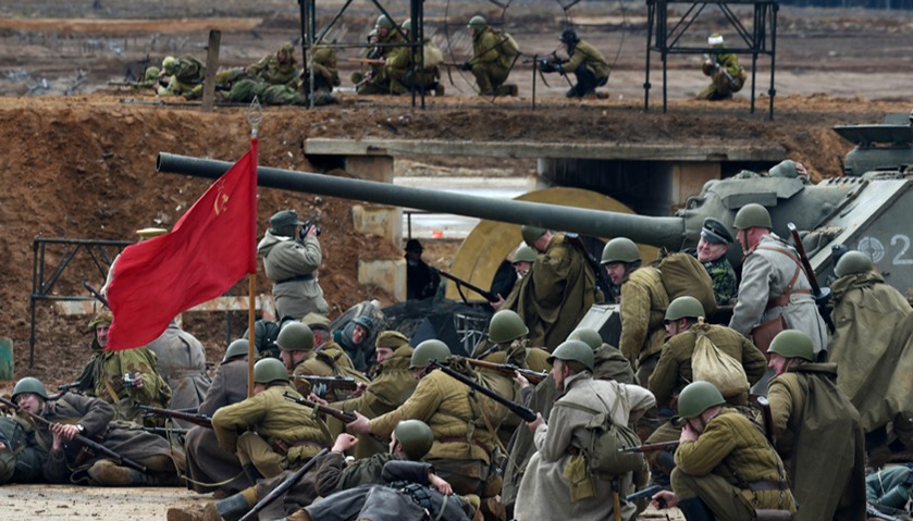 Reenactment of The Battle of Berlin between the former Soviet Union and the Nazis