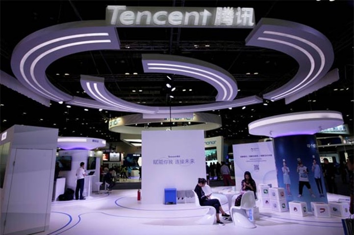 Tencent\'s booth is pictured at the Global Mobile Internet Conference (GMIC) in Beijing on Friday