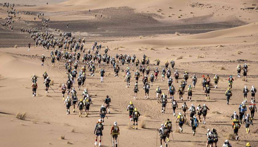 The Marathon des Sables between Timgaline and Ouest Aguenoun N\'Oumerhiout in the southern Moroccan S