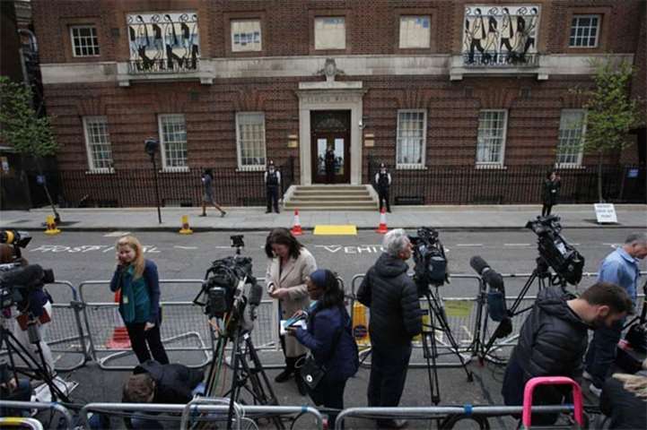 Members of the media set up outside the private Lindo Wing of St Mary\'s Hospital