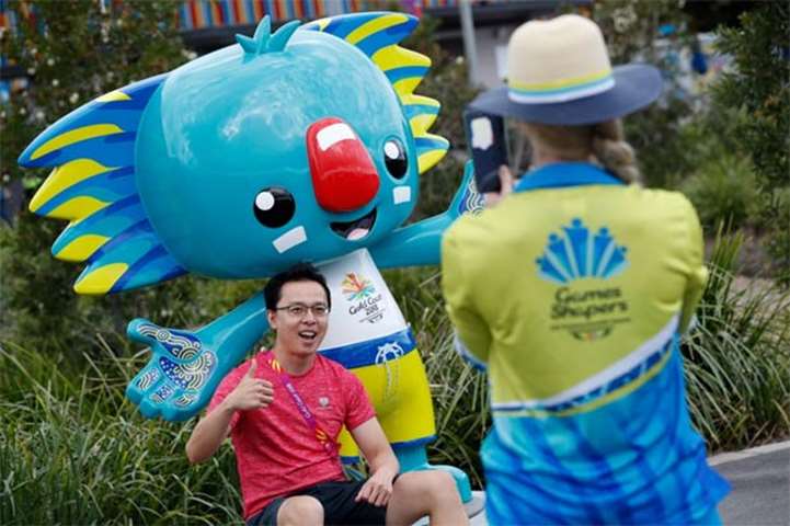 A man poses with ‘Borobi’, the official mascot of the 2018 Gold Coast Commonwealth Games