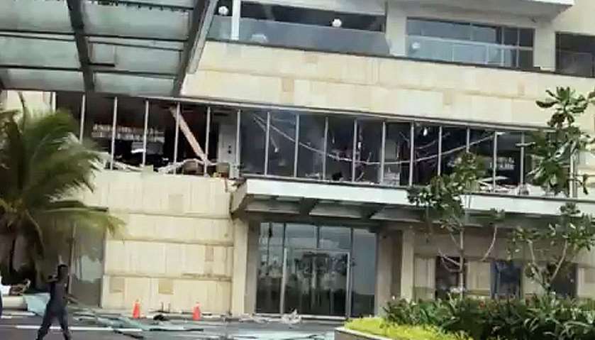 Damage is seen at Shangri-La hotel after explosions