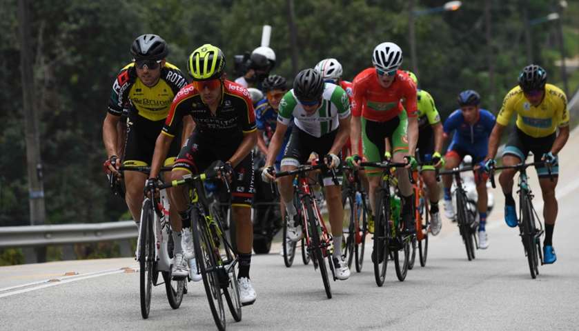 Cyclists ride during the race