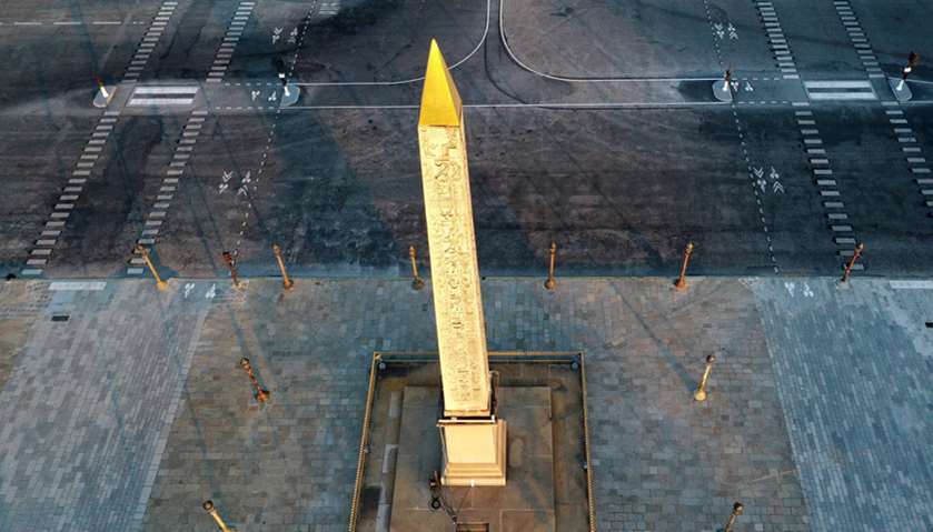 An aerial view shows the deserted Place de la Concorde in Paris