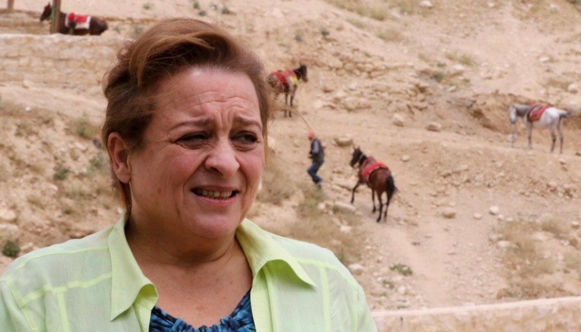 Jordanian Princess Alia bint al-Hussein visits an equine clinic in the ancient city of Petra