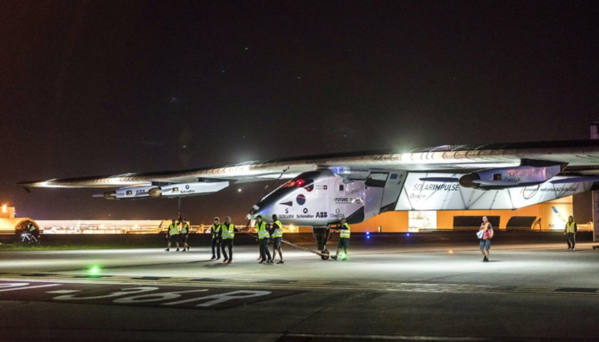 Solar Impulse 2 (Si2), the solar-powered plane, is pictured after landing at Tulsa International Air