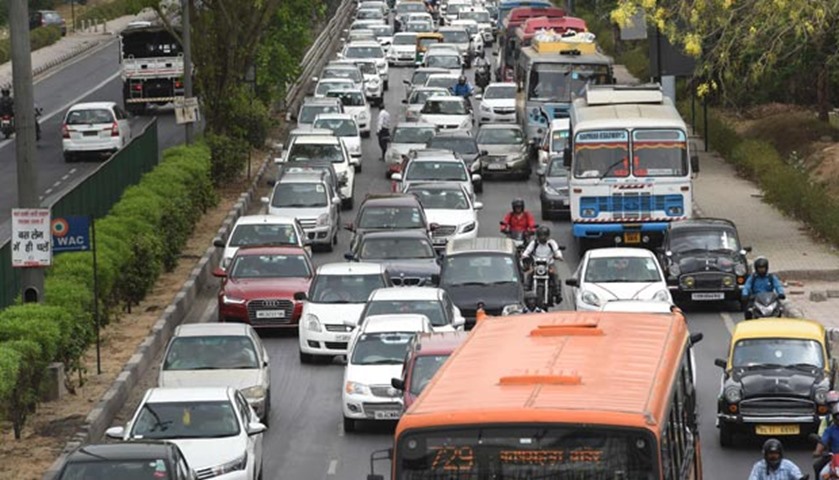 Commuters caught in a traffic jam on their way to Gurgaon from New Delhi on Tuesday
