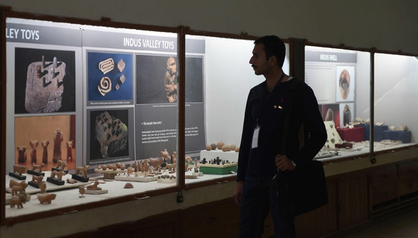 visitor walks through the museum at the UNESCO World Heritage archeological site of Mohenjo Daro