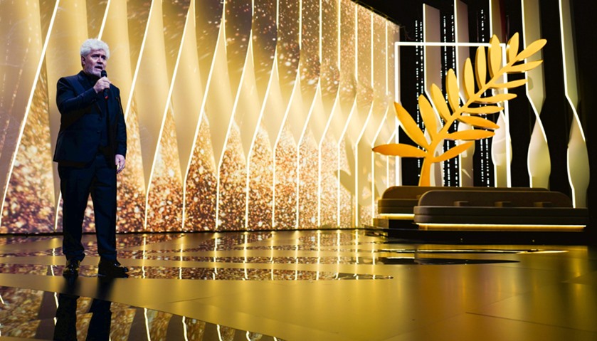 Spanish director and President of the Feature Film Jury Pedro Almodovar delivers a speech on stage