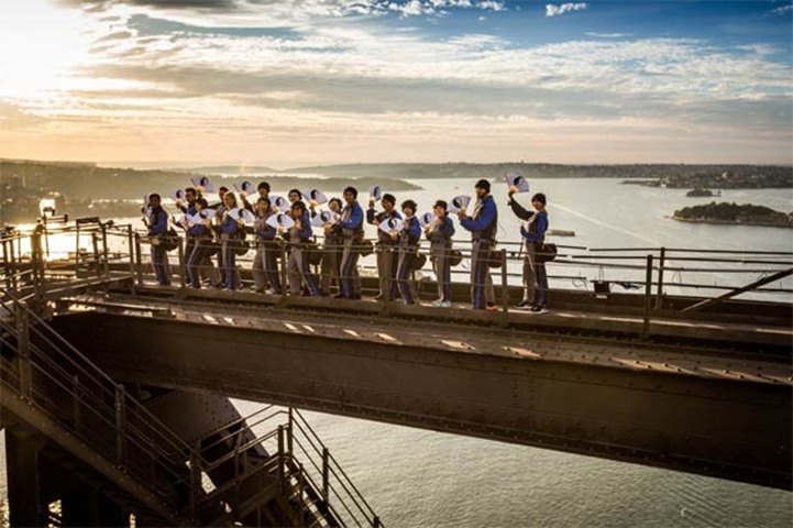 The first tai chi martial arts class over the Sydney Harbour Bridge takes place on Tuesday