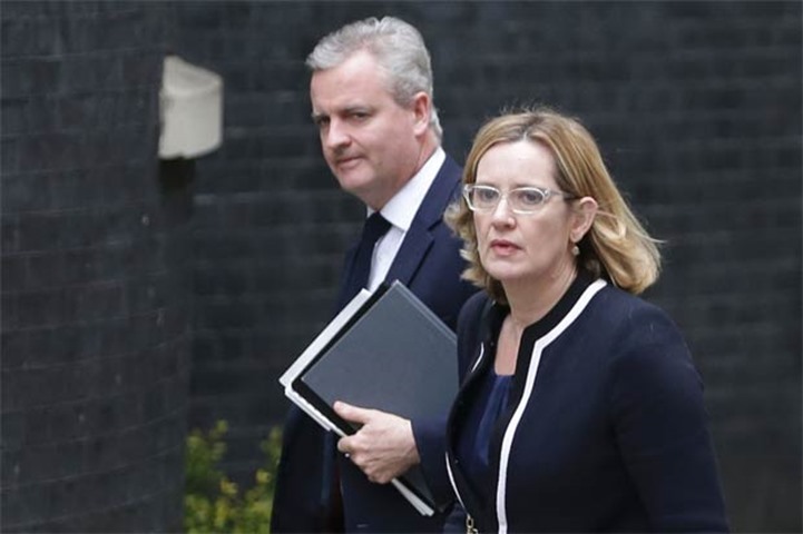 Britain\'s Home Secretary Amber Rudd arrives at Downing Street ahead of an emergency meeting