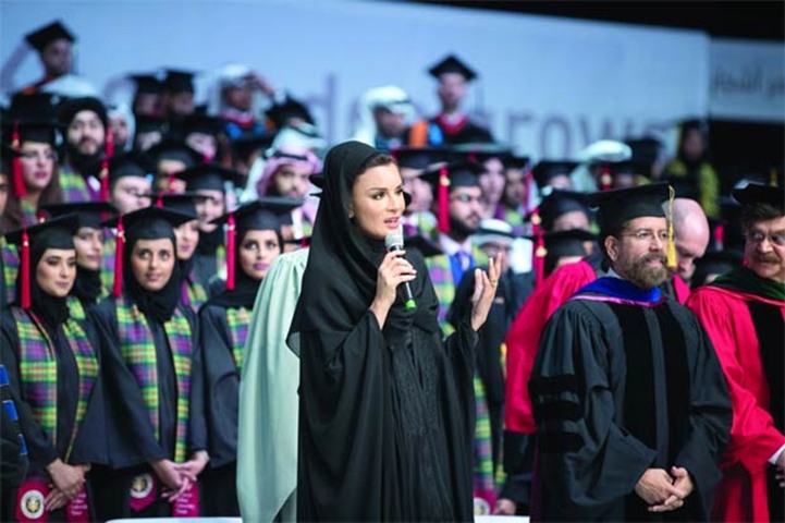 HH Sheikha Moza bint Nasser at the convocation at the Qatar National Convention Centre