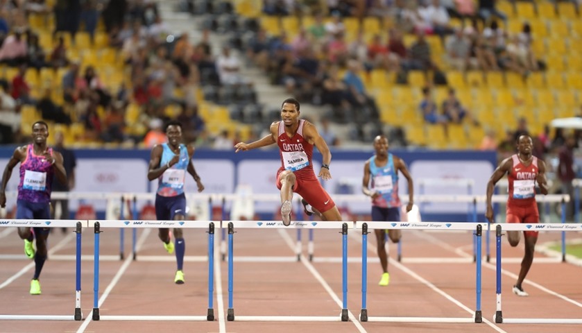 Qatar\'s Abderrahman Samba leads the men\'s 400 metres hurdles 
