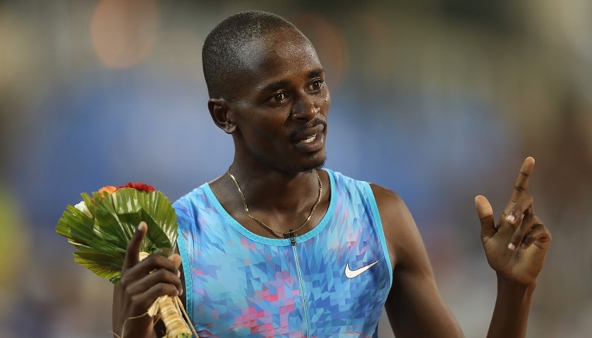 Kenya\'s Elijah Motonei Manangoi gestures after winning the men\'s 1500 metres