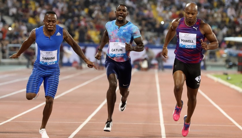 Akani Simbine (South Africa), Justin Gatlin (US), Asafa Powell (Jamaica) compete in men\'s 100 metres