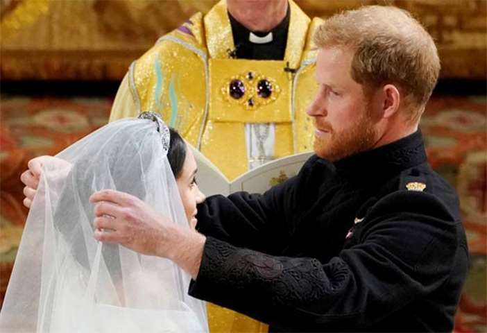 Prince Harry and Meghan Markle in St George\'s Chapel at Windsor Castle during their wedding service