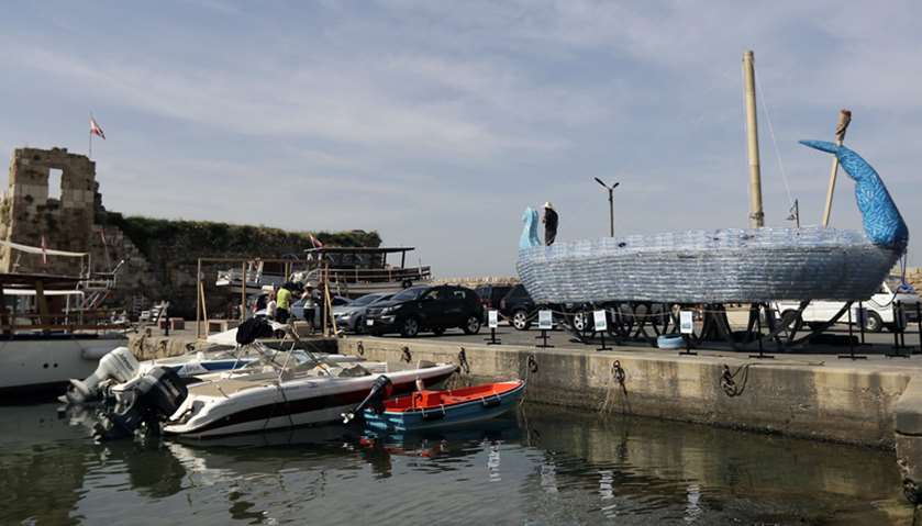 Activists build boat from plastic water bottles in Beirut