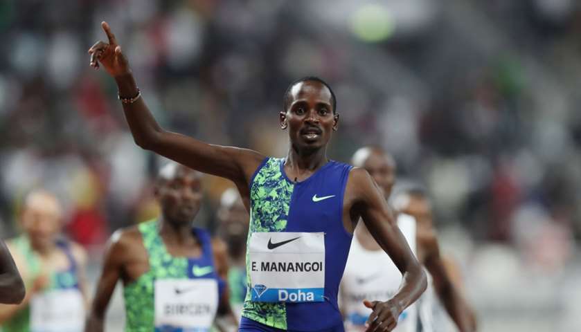 Kenya\'s Elijah Motonei Manangoi celebrates winning the men\'s 1500m