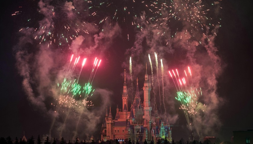 Fireworks near the Enchanted Storybook Castle at the Shanghai Disney Resort in Shanghai.