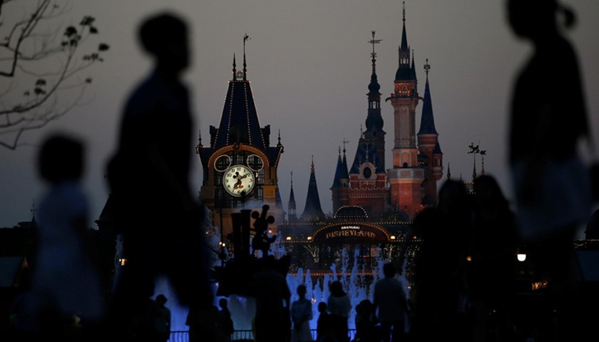 People visit Disney Town of Shanghai Disney Resort