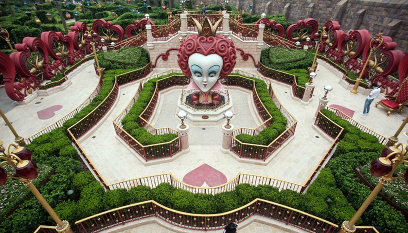 A girl walks in \'Alice in Wonderland Maze\' at Shanghai Disney Resort