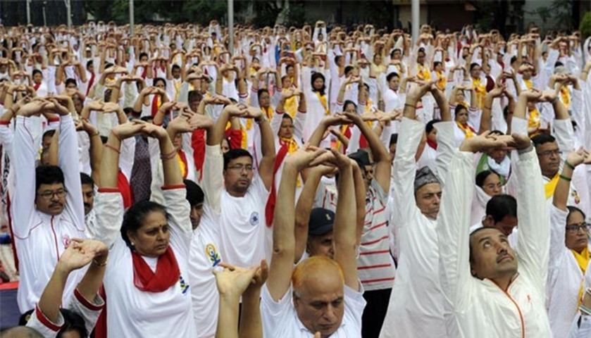 Nepal\'s yoga practioners mark the International Yoga Day in Kathmandu on Tuesday
