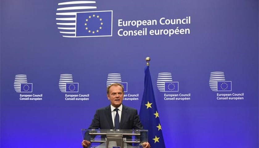 EU Council President Donald Tusk makes a statement on Brexit at the EU Headquarters in Brussels