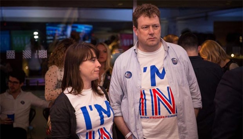 Supporters of the \'Stronger In\' Campaign react as results of the EU referendum are announced