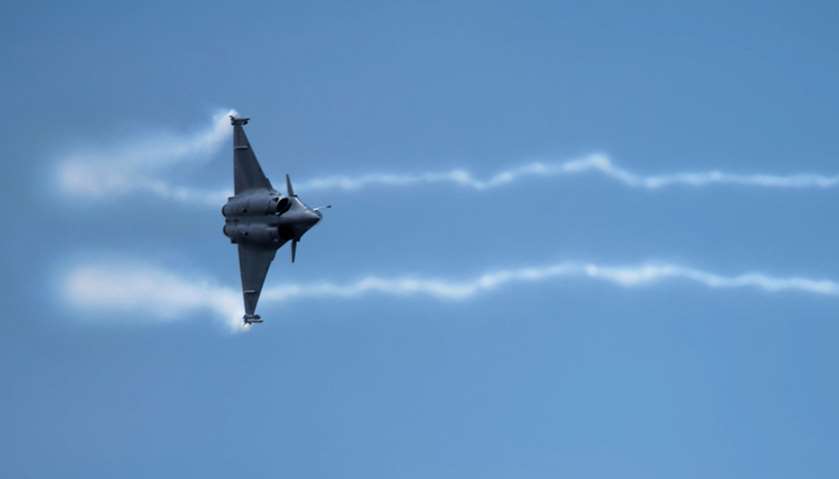 A Dassault Aviation Rafale fighter aircraft performs its flying display