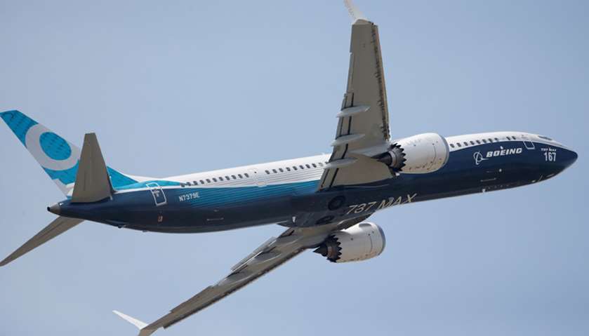 A Boeing 737 Max takes part in flying display at the 52nd Paris Air Show at Le Bourget Airport