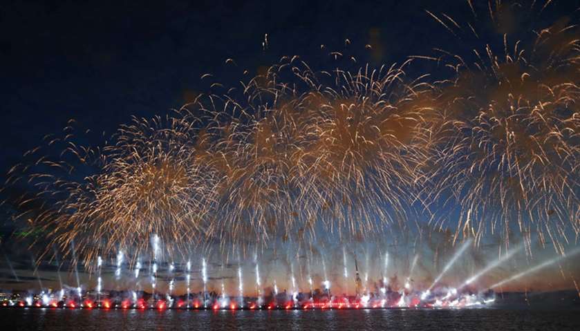Fireworks explode over the Peter and Paul Fortress during the Scarlet Sails festivities