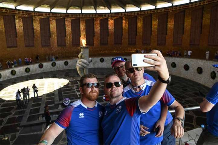 Iceland supporters take a selfie in Volgograd on Friday hours before the clash against Nigeria