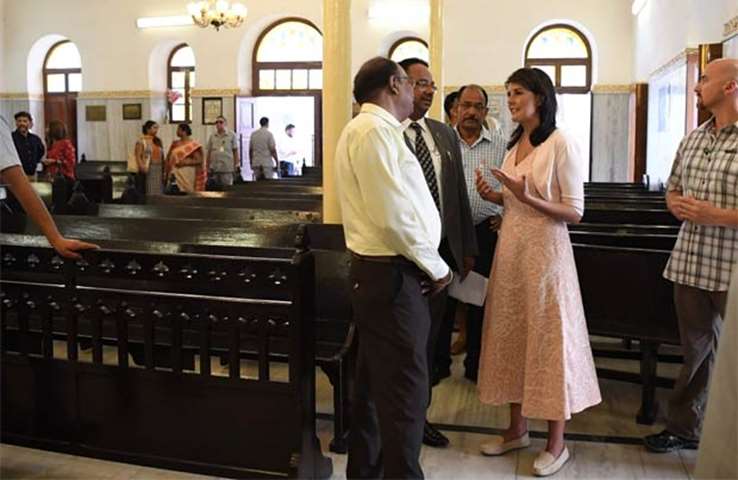 Nikki Haley, who is on a two-day visit to India, visits Central Baptist Church in New Delhi