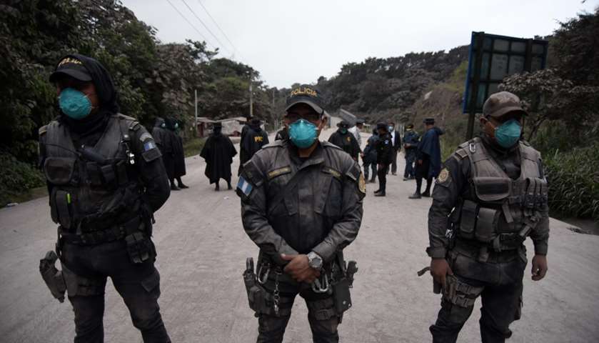 Police officers posted in Alotenango municipality, 65 km southwest of Guatemala City