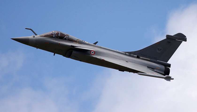 A Dassault Rafale fighter takes part in a flying display, two days before the opening of the 53rd In