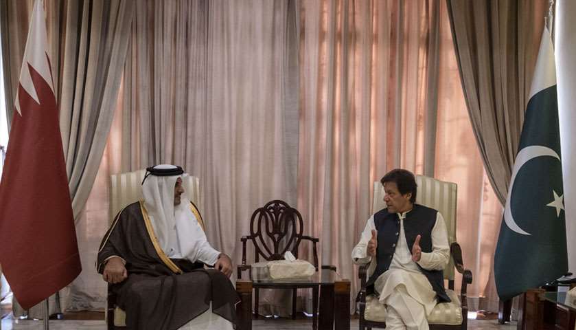 His Highness the Amir Sheikh Tamim bin Hamad Al-Thani holds discussions with Pakistan Prime Minister