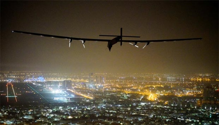 Solar Impulse 2 is seen before landing in Abu Dhabi to finish the first round-the-world flight