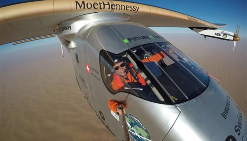 A selfie shows Bertrand Piccard during the last leg of the trip over the Arabian peninsula  
