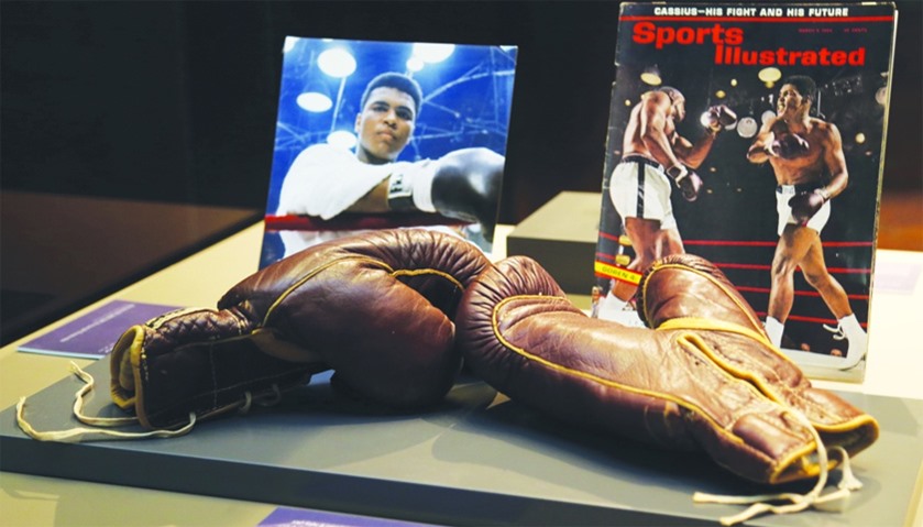 The gloves used by Ali during his first fight against Liston in 1964.