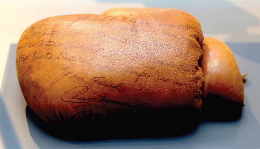 A signed boxing glove of then-Cassius Clay in 1960.