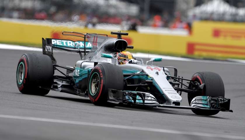 Mercedes\' British driver Lewis Hamilton drives