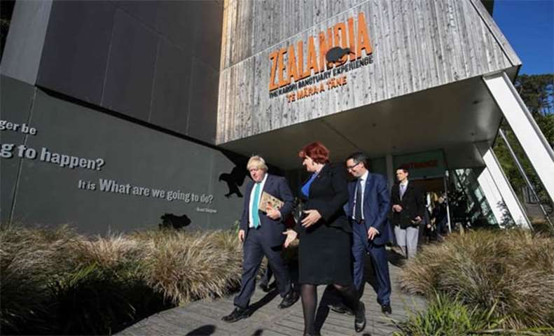 Boris Johnson visits the Zealandia wildlife sanctuary in Wellington on Tuesday