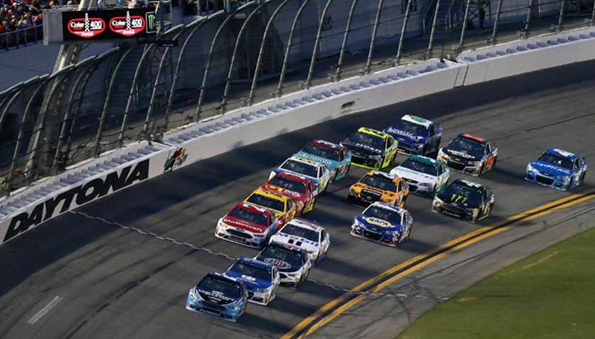 Brad Keselowski leads a pack of cars during the Monster Energy NASCAR Cup Series