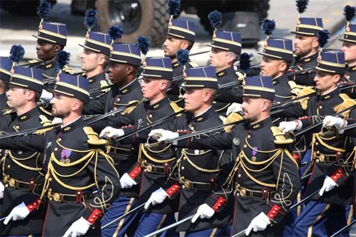 Students of the School of the French Nationale Gendarmerie officers take part in the parade