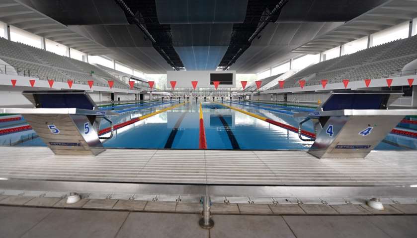 A view of the swimming pool at the aquatic stadium in Jakarta