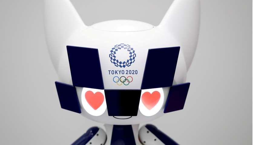Tokyo 2020 mascot robot Miraitowa  during a press preview in Tokyo, Japan